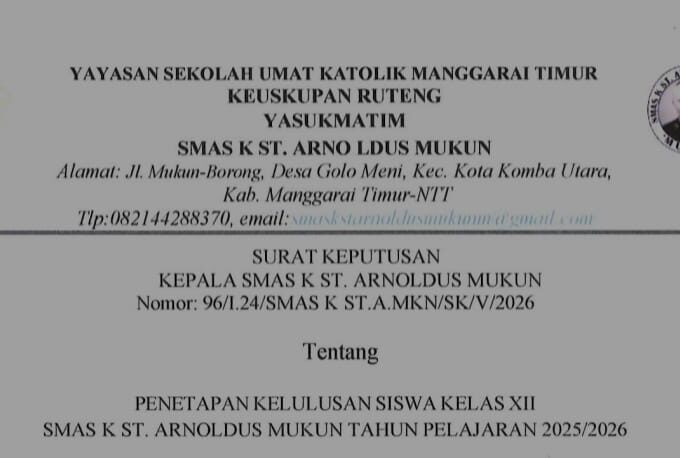 SK PENETAPAN KELULUSAN SISWA KELAS XII SMAS .K ST ARNOLDUS MUKUN 2025/2025